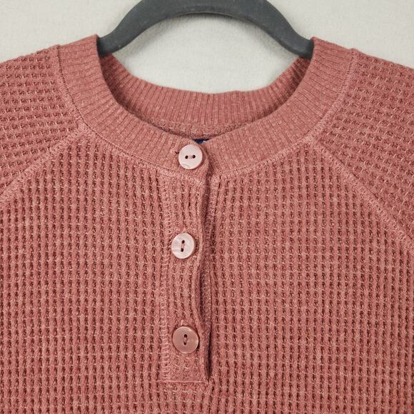 Old Navy Thermal Waffle Knit Henley Women XS Mauve Pink Cropped Long Sleeve EUC - Picture 7 of 12